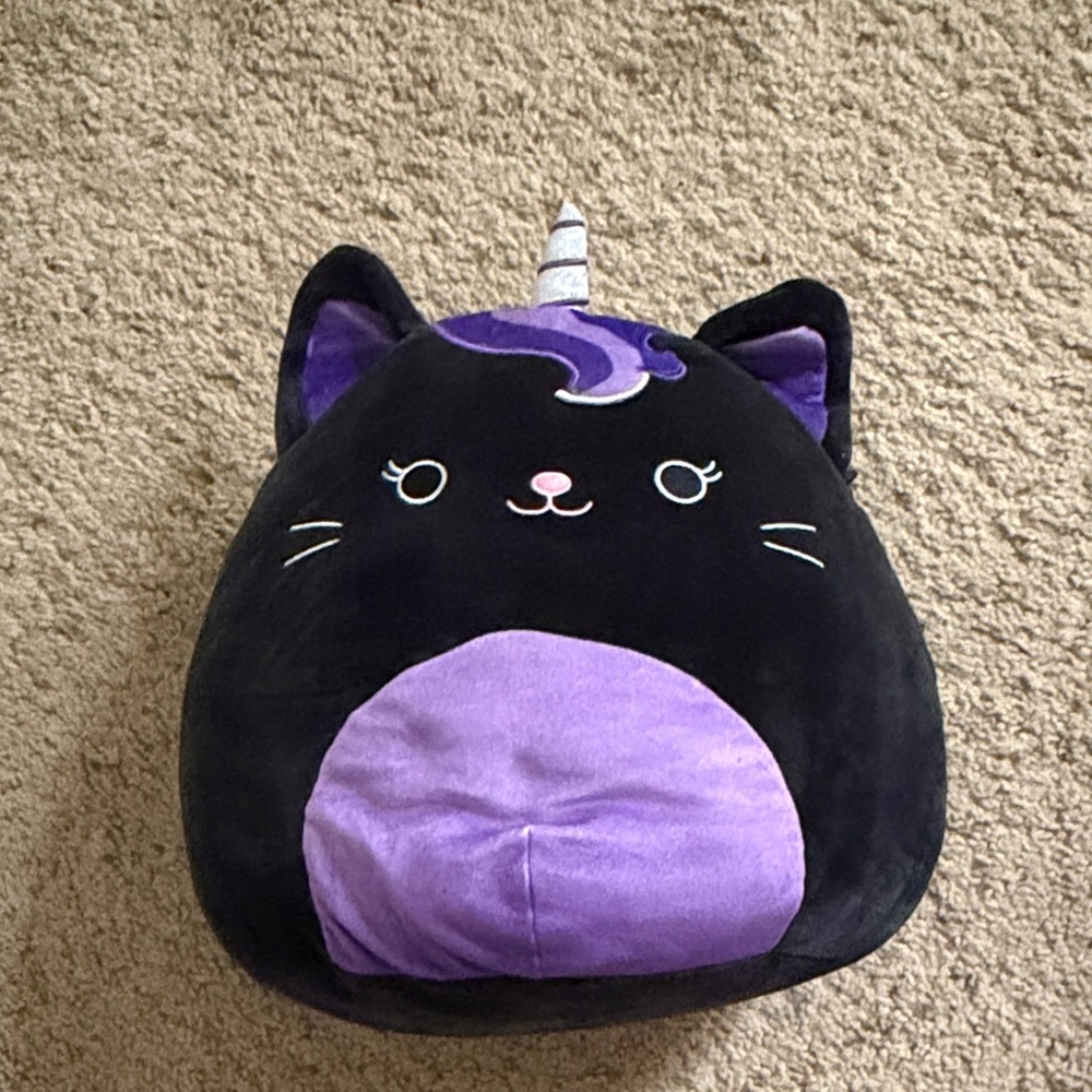 Plush Black and Purple Cat Unicorn Toy